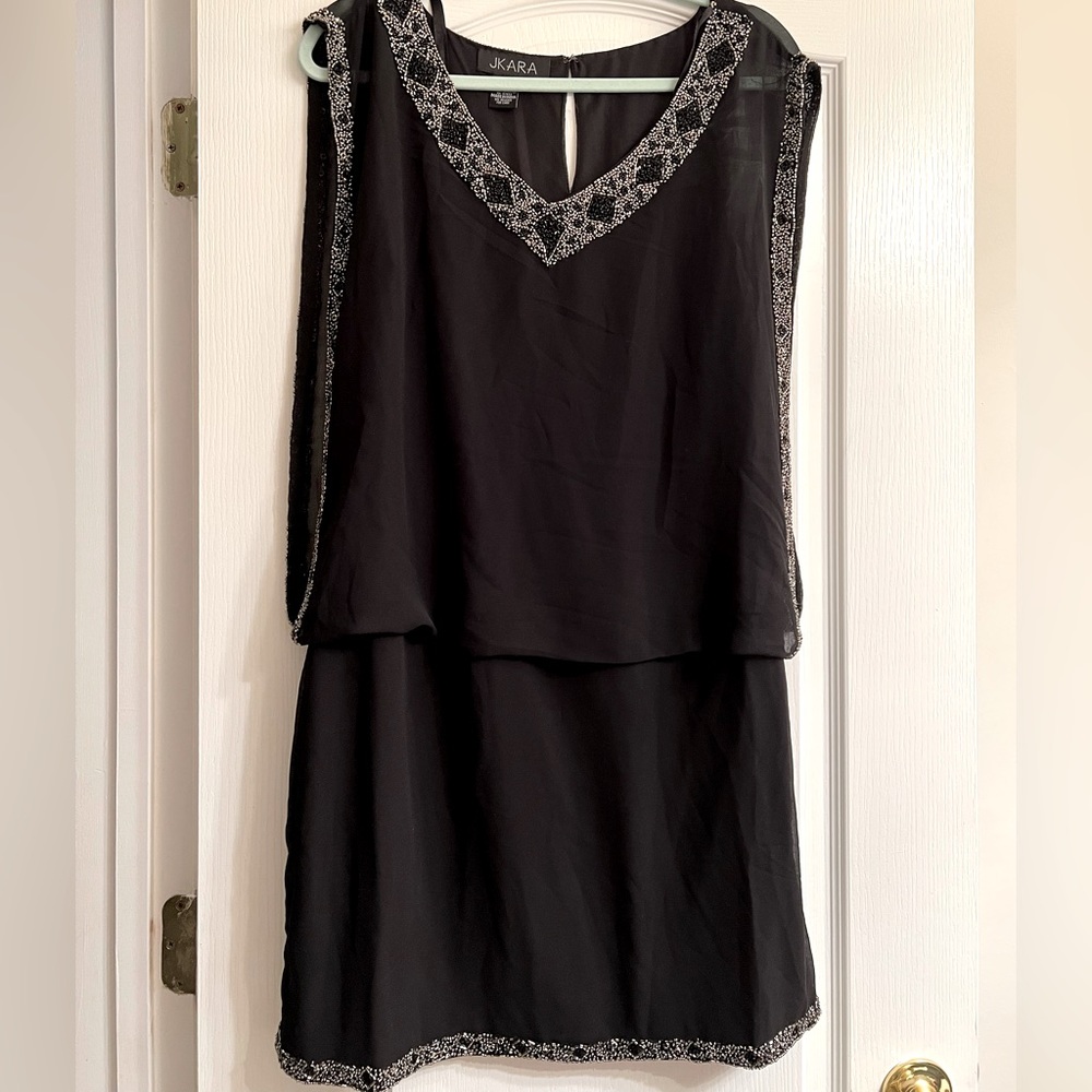 Jkara Black Beaded Dropwaist Dress - size 14